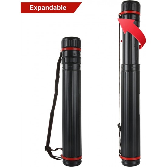 Plastic tube for storing media, drawings, maps and documents, waterproof, adjustable diameter 8 cm * height 108 cm (black)